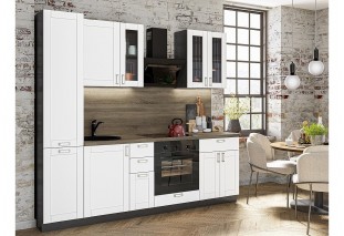 Кухонный гарнитур Лофт-02 White Silk, Graphite 240 см, столешница Дуб табак