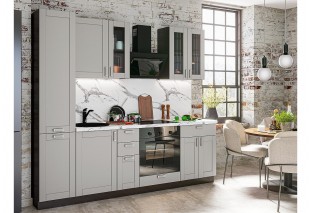 Кухонный гарнитур Лофт-02 Grey Silk, Graphite 240 см, столешница Гранит белый
