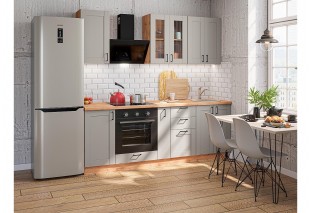 Кухонный гарнитур Лофт-07 Grey Silk, Дуб Вотан 220 см, столешница Дуб натуральный