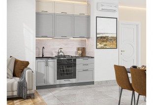 Кухонный гарнитур Сканди-06 Cream Silkwood/Grey Silkwood, Graphite 180 см, столешница Черный детройт