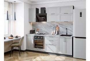 Кухонный гарнитур Сканди-01 Grey Silkwood, Graphite 220 см, столешница Снежный мрамор
