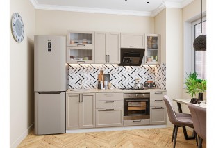 Кухонный гарнитур Сканди-02 Cream Silkwood, Белый 220 см, столешница Дуб светлый