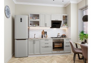 Кухонный гарнитур Сканди-02 Grey Silkwood, Белый 220 см, столешница Редондо
