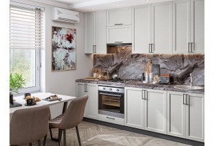 Кухонный гарнитур Сканди-03 Grey Silkwood, Graphite 260 см, столешница Мрамор горный