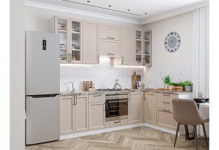 Кухонный гарнитур Сканди-04 Cream Silkwood, Белый 265/159 см, столешница Мрамор горный