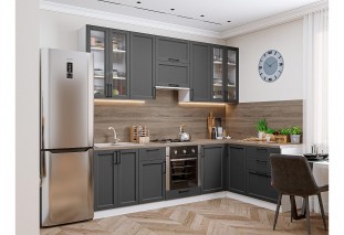 Кухонный гарнитур Сканди-04 Stormy Silkwood, Белый 265/159 см, столешница Дуб табак