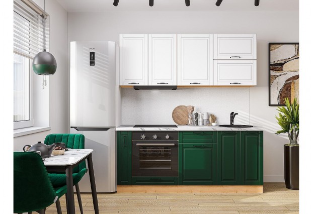 Кухонный гарнитур Дублин-01 Special White/Special Green, Дуб Вотан 190 см, столешница Гранит белый