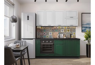 Кухонный гарнитур Дублин-01 Special White/Special Green, Graphite 190 см, столешница Черный детройт