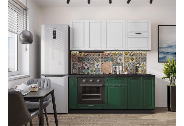 Кухонный гарнитур Дублин-01 Special White/Special Green, Graphite 190 см, столешница Черный детройт