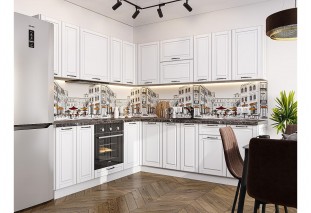 Кухонный гарнитур Дублин-02 Special White, Белый 220/240 см, столешница Мрамор черный