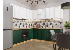 Кухонный гарнитур Дублин-02 Special White/Special Green, Дуб Вотан 220/240 см, столешница Дуб натуральный