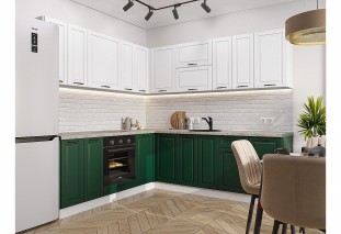 Кухонный гарнитур Дублин-02 Special White/Special Green, Белый 220/240 см, столешница Кварц белый