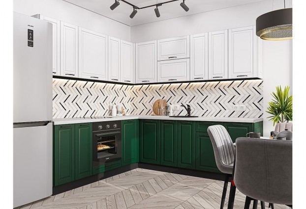 Кухонный гарнитур Дублин-02 Special White/Special Green, Graphite 220/240 см, столешница Антарес