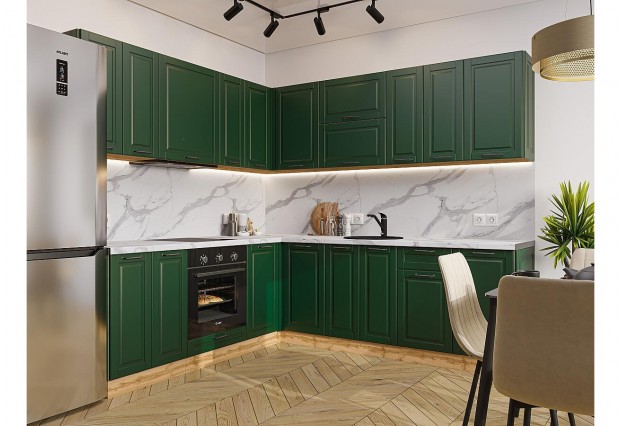 Кухонный гарнитур Дублин-02 Special Green, Дуб Вотан 220/240 см, столешница Гранит белый