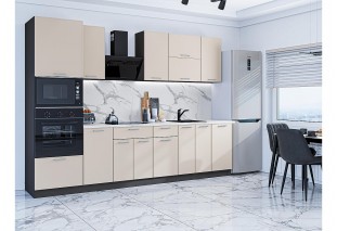 Кухонный гарнитур Квадро-01 Кашемир, Graphite 300 см, столешница Гранит белый