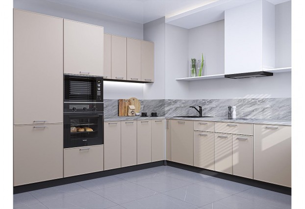 Кухонный гарнитур Квадро-02 Кашемир, Graphite 240/215 см, столешница Снежный мрамор