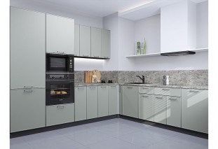 Кухонный гарнитур Квадро-02 Аквамарин, Graphite 240/215 см, столешница Кварц белый