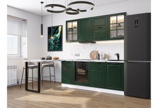 Кухонный гарнитур Дублин-03 Special Green, Белый 195 см, столешница Гранит белый