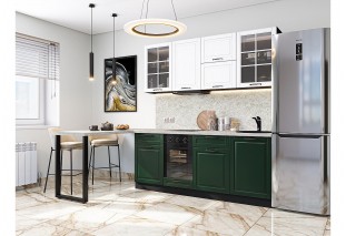 Кухонный гарнитур Дублин-03 Special White/Special Green, Graphite 195 см, столешница Кварц белый