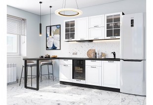 Кухонный гарнитур Дублин-03 Special White, Graphite 195 см, столешница Черный детройт