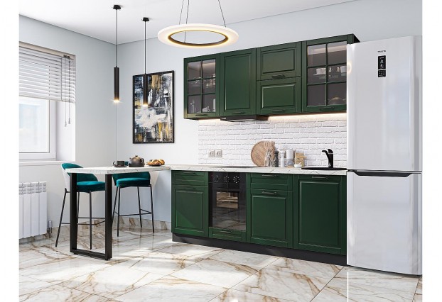 Кухонный гарнитур Дублин-03 Special Green, Graphite 195 см, столешница Пирит светлый