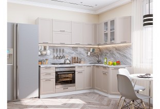 Кухонный гарнитур Барселона-05 Кашемир, Белый 220/160 см, столешница Снежный мрамор