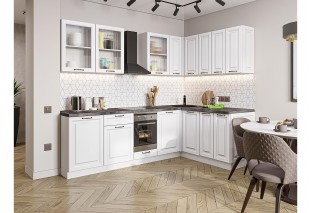 Кухонный гарнитур Ницца Royal-02 Blanco, Белый 255/160 см, столешница Черный детройт