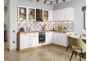 Кухонный гарнитур Ницца Royal-02 Blanco, Дуб Вотан 255/160 см, столешница Дуб натуральный