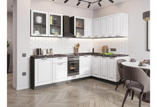 Кухонный гарнитур Ницца Royal-02 Blanco, Graphite 255/160 см, столешница Мрамор черный