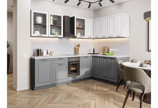 Кухонный гарнитур Ницца Royal-02 Blanco/Magnum, Graphite 255/160 см, столешница Пирит светлый