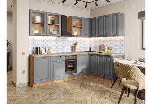 Кухонный гарнитур Ницца Royal-02 Magnum, Дуб Вотан 255/160 см, столешница Дуб сонома