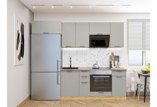 Кухонный гарнитур Флэт-01 Light Grey In 2S, Дуб Вотан 260 см, столешница Дуб сонома