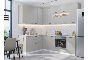 Кухонный гарнитур Флэт-02 Light Grey In 2S, Белый 170/240 см, столешница Пирит светлый