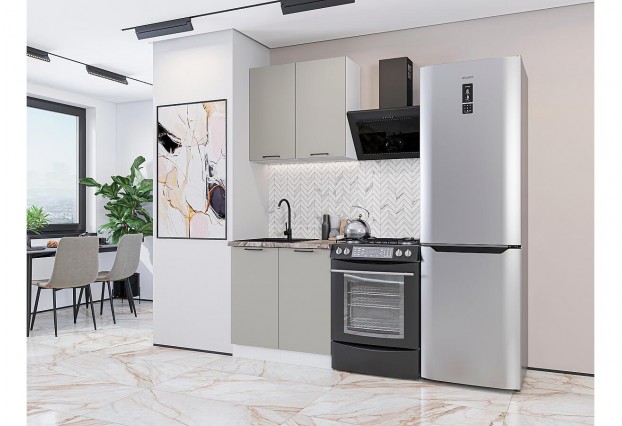 Кухонный гарнитур Флэт-03 Light Grey In 2S, Белый 80 см, столешница Мрамор горный