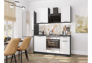 Кухонный гарнитур Барселона-06 Белый, Graphite 160 см, столешница Черный детройт