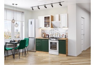 Кухонный гарнитур Дублин-04 Special White/Special Green, Дуб Вотан 130 см, столешница Дуб натуральный