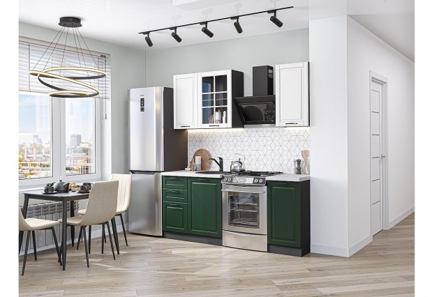Кухонный гарнитур Дублин-04 Special White/Special Green, Graphite 130 см, столешница Антарес