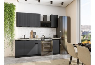 Кухонный гарнитур Евро Лайн-06 Антрацит, Graphite 160 см, столешница Мрамор дымчатый