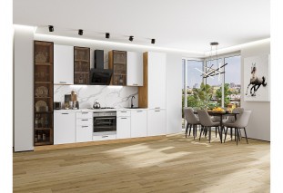 Кухонный гарнитур Фрейм-06 White Silk, Дуб Вотан 340 см, столешница Гранит белый