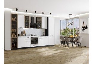 Кухонный гарнитур Фрейм-06 White Silk, Graphite 340 см, столешница Пирит светлый