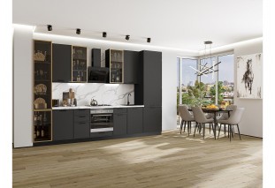 Кухонный гарнитур Фрейм-06 Stormy Silk, Graphite 340 см, столешница Гранит белый