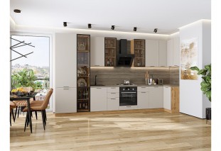 Кухонный гарнитур Флэт-05 Cashmere In 2S, Дуб Вотан 400/100 см, столешница Дуб табак