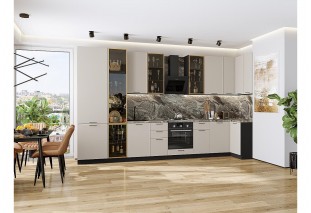 Кухонный гарнитур Флэт-05 Cashmere In 2S, Graphite 400/100 см, столешница Мрамор горный
