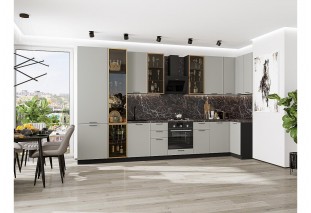 Кухонный гарнитур Флэт-05 Light Grey In 2S, Graphite 400/100 см, столешница Мрамор черный