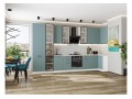 Кухонный гарнитур Флэт-05 Grey-green In 2S, Белый 400/100 см, столешница Пирит светлый