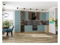 Кухонный гарнитур Флэт-05 Grey-green In 2S, Дуб Вотан 400/100 см, столешница Черный детройт