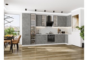 Кухонный гарнитур Флэт-05 Temple Stone 2S, Белый 400/100 см, столешница Пирит светлый