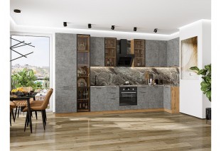 Кухонный гарнитур Флэт-05 Temple Stone 2S, Дуб Вотан 400/100 см, столешница Мрамор горный
