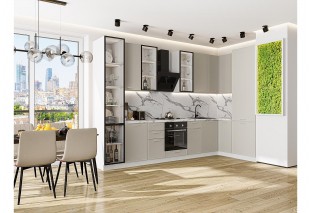 Кухонный гарнитур Квадро-04 Кашемир, Белый 340/160 см, столешница Гранит белый
