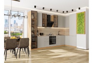 Кухонный гарнитур Квадро-04 Кашемир, Дуб Вотан 340/160 см, столешница Дуб сонома